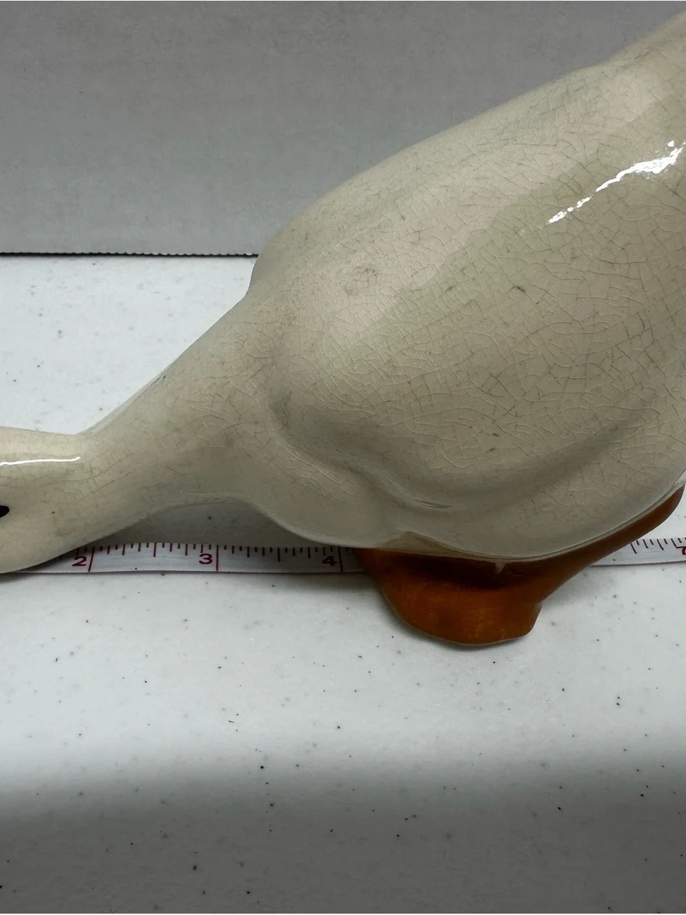 Vintage Ceramic Goose Figurine Cream Crackle Glaze Farmhouse Country Decor